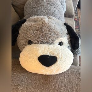 Bee Happy Gray Fuzzy Large Stuffed Puppy